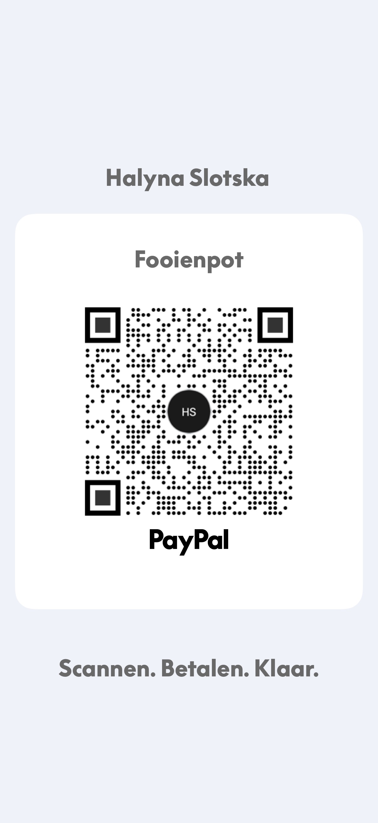 PayPal-QR-code van Halyna Slotska voor een vrijwillige bijdrage